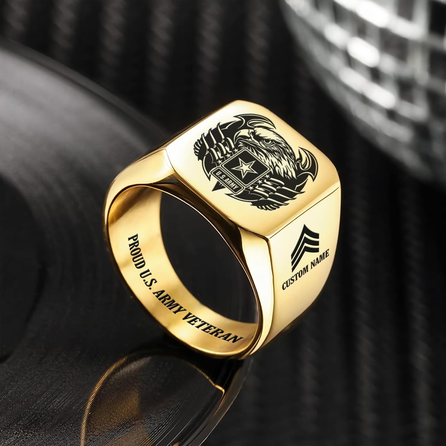US Army – Engraved Men's Ring – Valor Wing Emblem
