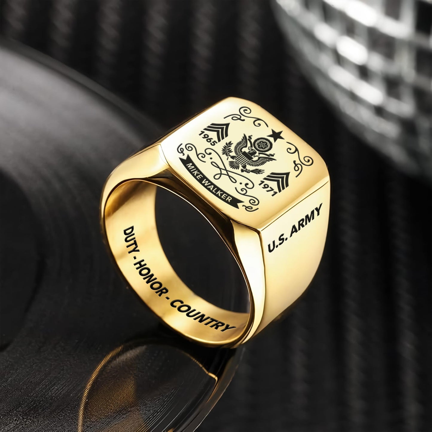 US Army – Engraved Men's Ring – Heritage Scroll Crest
