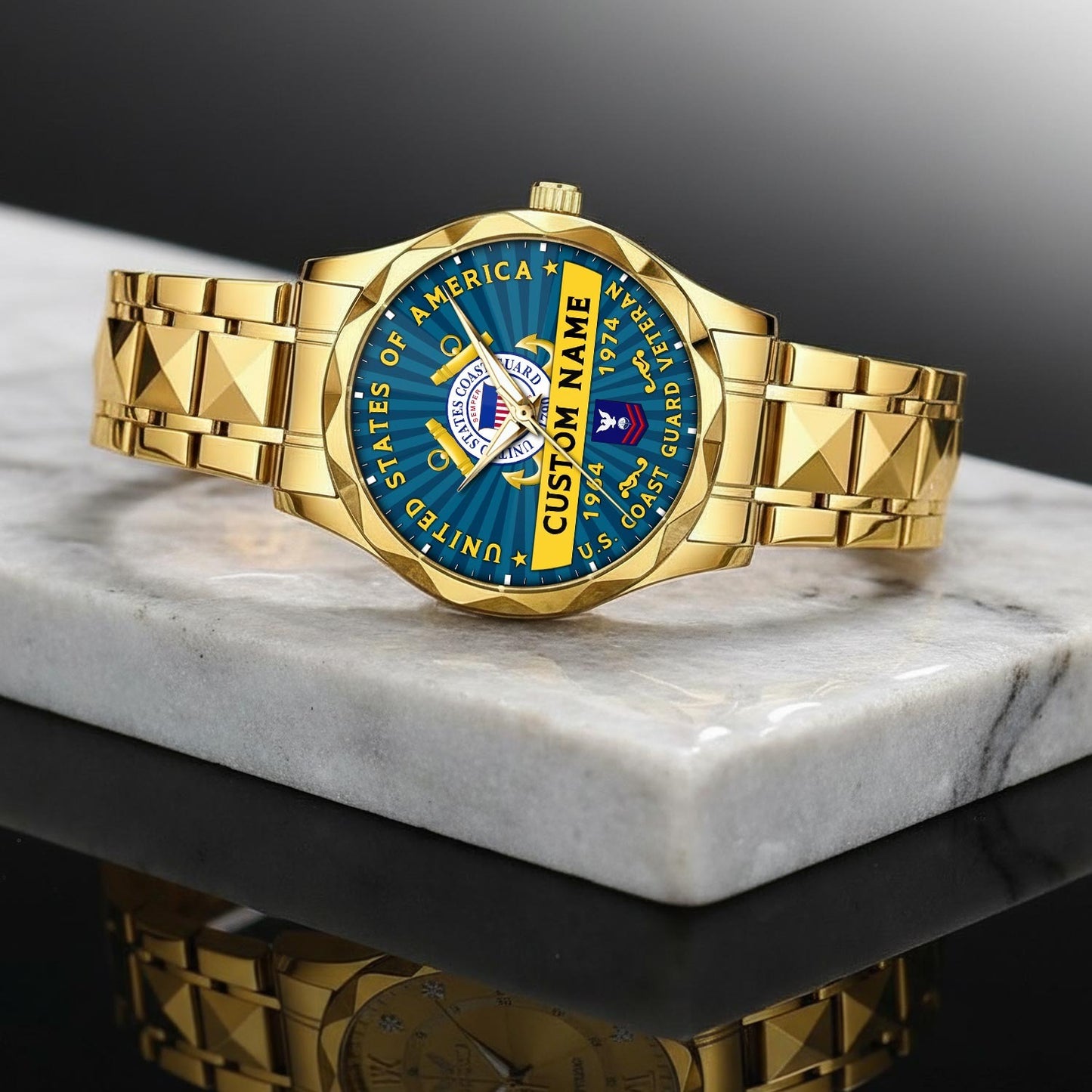 US Coast Guard – Diamond-Cut Bezel Watch – Liberty Star Crest