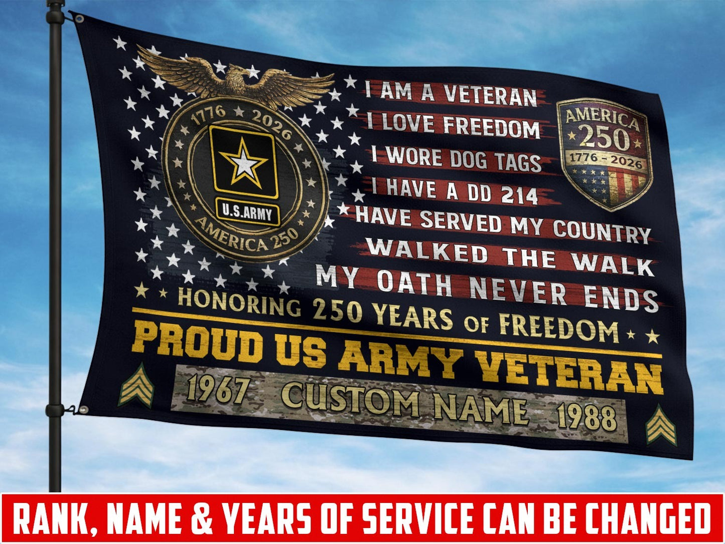 U.S. Army Flying Flag –  250 Years Of Freedom- VER 3