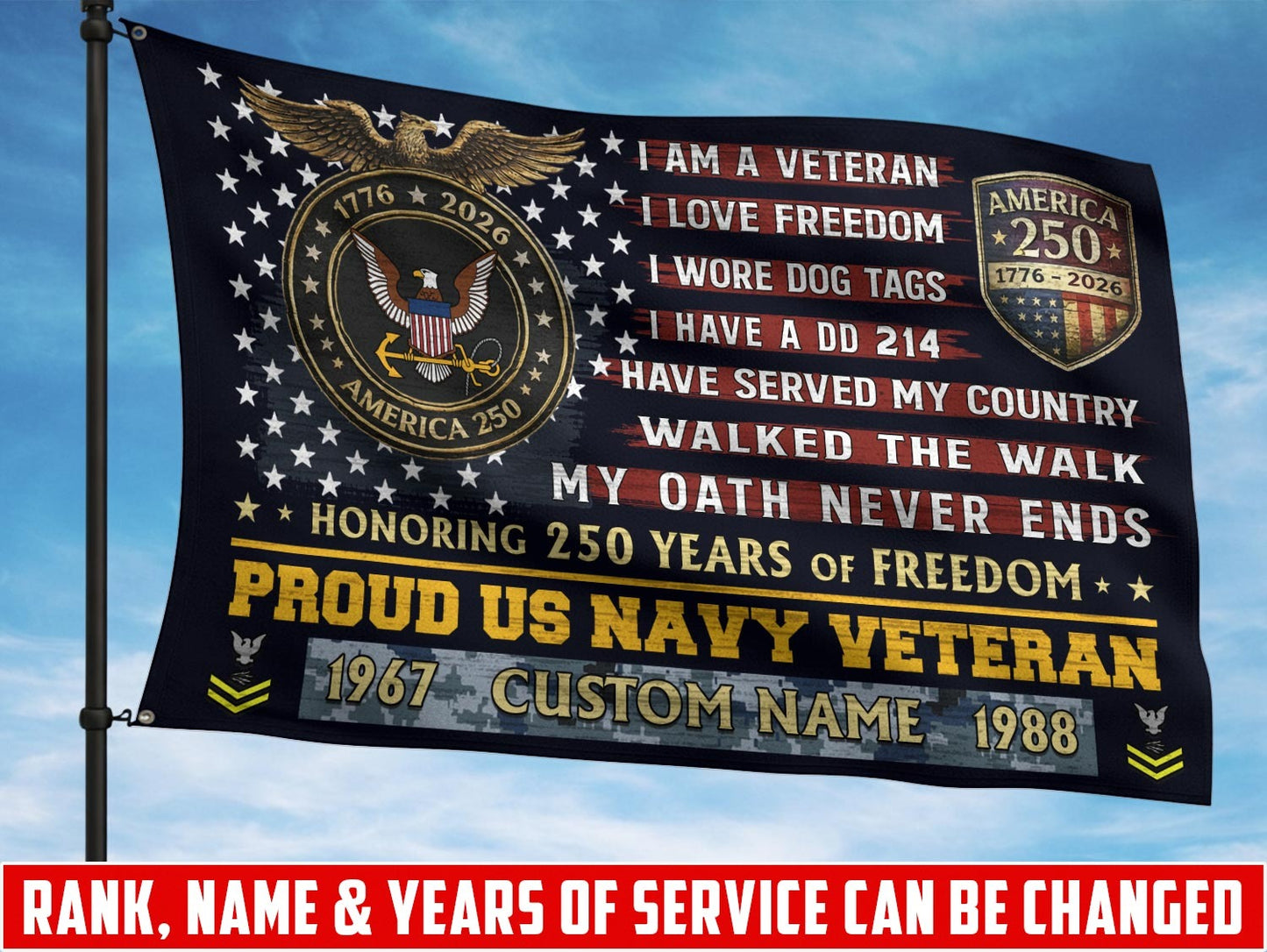 U.S. Navy Flying Flag –  250 Years Of Freedom- VER 3