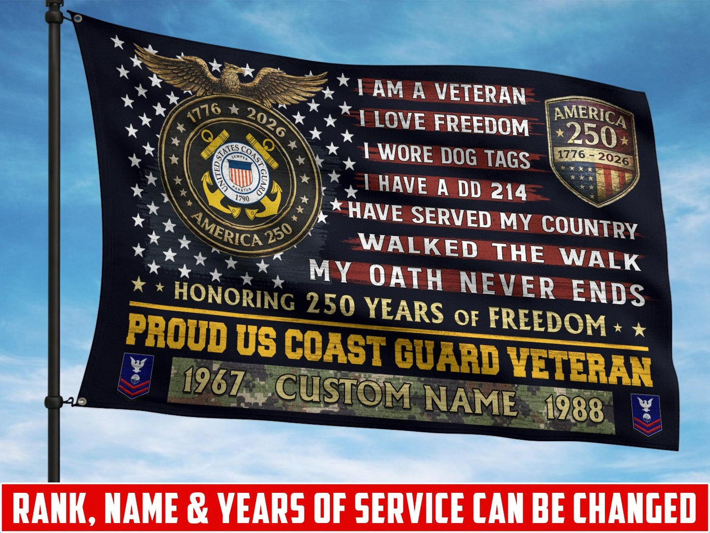 U.S. Coast Guard Flying Flag – 250 Years Of Freedom- VER 3