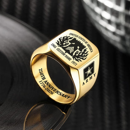 US Army – Engraved Men's Ring – Valor Flame Crest