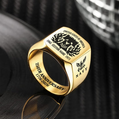 US Navy – Engraved Men's Ring – Valor Flame Crest
