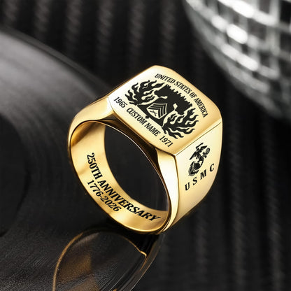 US Marine Corps – Engraved Men's Ring –  Valor Flame Crest