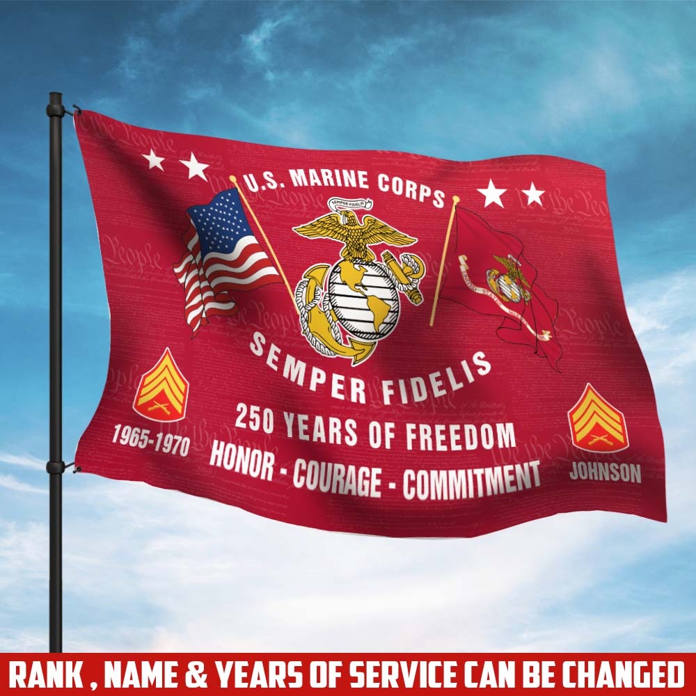 U.S. Marine Corps Flying Flag – 250 Years Of Freedom- VER 2