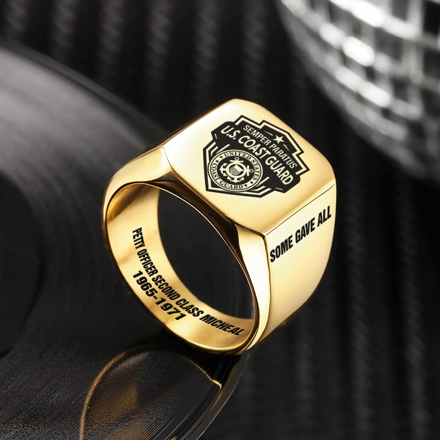 US Coast Guard – Engraved Men's Ring –  Honor Guard Shield