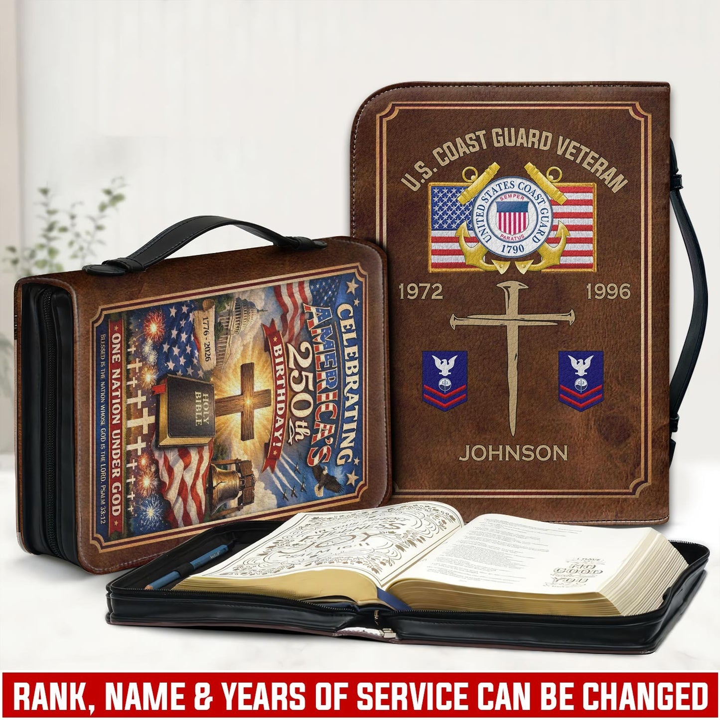 US Coast Guard – Bible Cover – Veteran Faith Cross