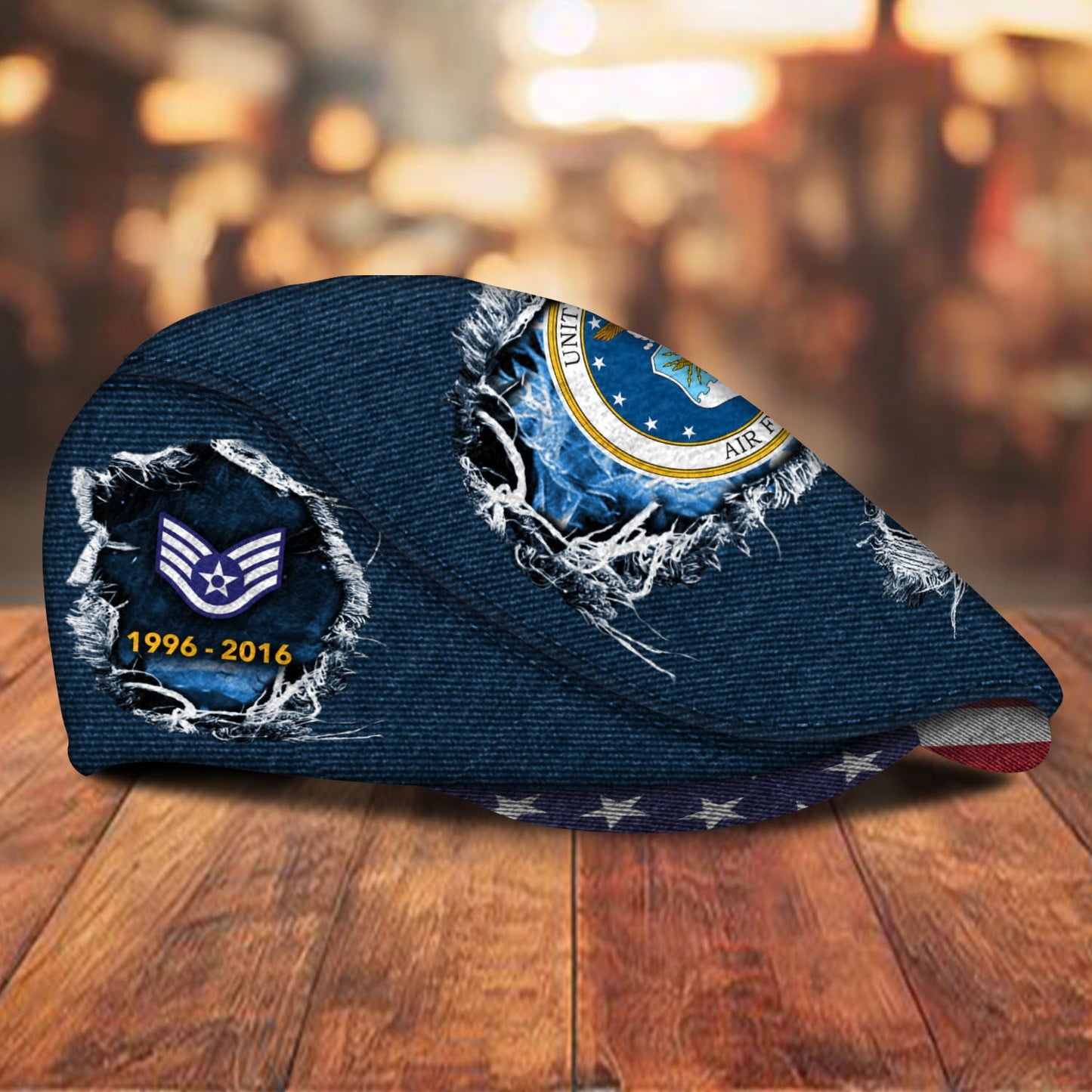 Custom U.S. Air Force Veteran Jeff Cap – Name, Rank & Service Years Personalized - Distressed denim pattern