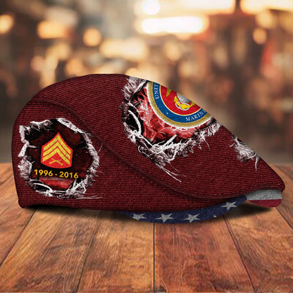 Custom U.S. Marine Corps Jeff Cap – Name, Rank & Service Years Personalized - Distressed denim pattern