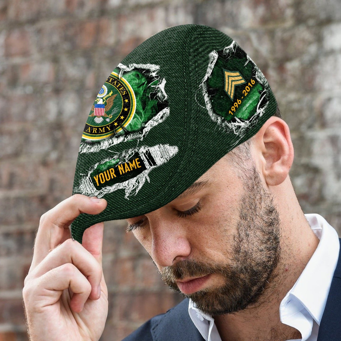 Custom U.S. Army Veteran Jeff Cap – Name, Rank & Service Years Personalized - Distressed denim pattern