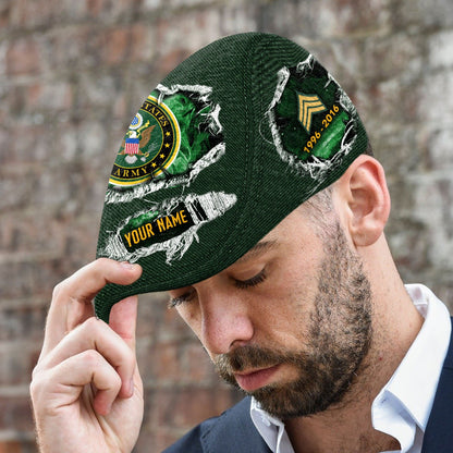Custom U.S. Army Veteran Jeff Cap – Name, Rank & Service Years Personalized - Distressed denim pattern