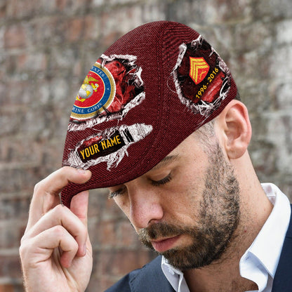 Custom U.S. Marine Corps Jeff Cap – Name, Rank & Service Years Personalized - Distressed denim pattern