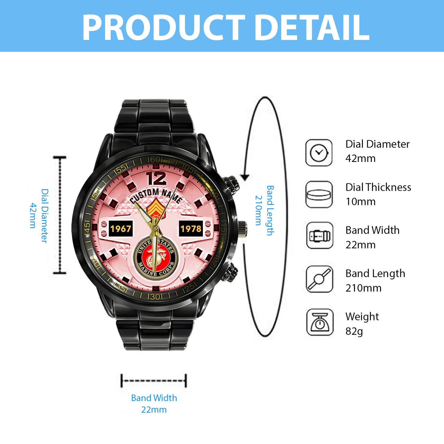 US Marine Corps – Diamond-Cut Bezel Watch –  Eagle Honor Timepiece
