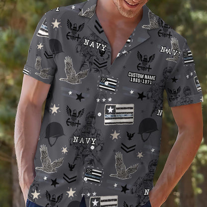 US Navy – Hawaiian Shirt –  Pride Black & Grey Patriotic Shirt