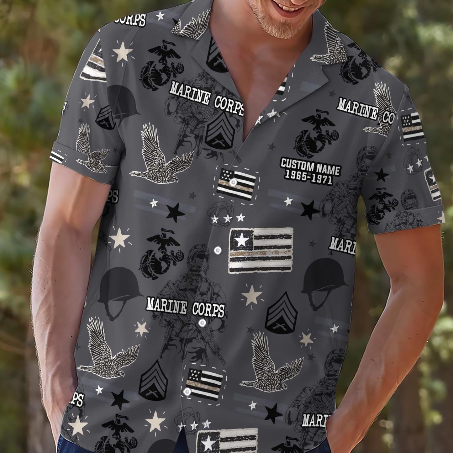 US Marine Corps – Hawaiian Shirt – Pride Black & Grey Patriotic Shirt