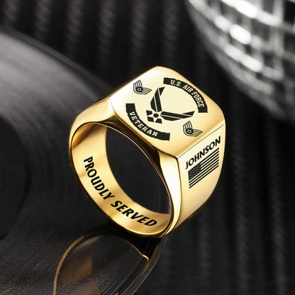US Air Force – Engraved Men's Ring – Veteran Badge Crest