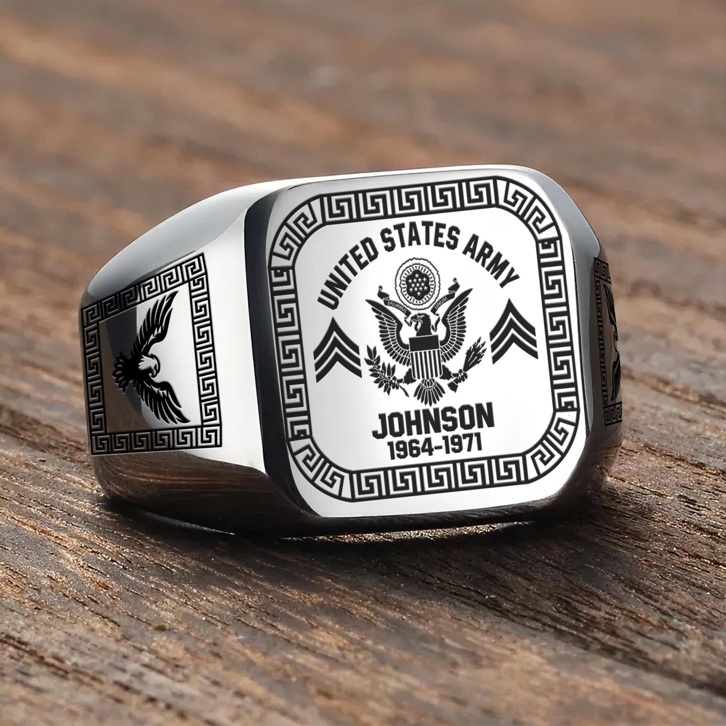 US Army – Engraved Men's Ring – Heritage Greek Crest