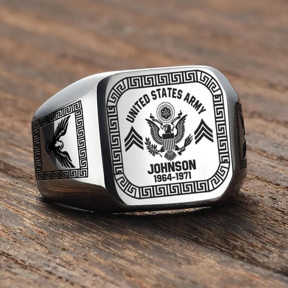 US Army – Engraved Men's Ring – Heritage Greek Crest