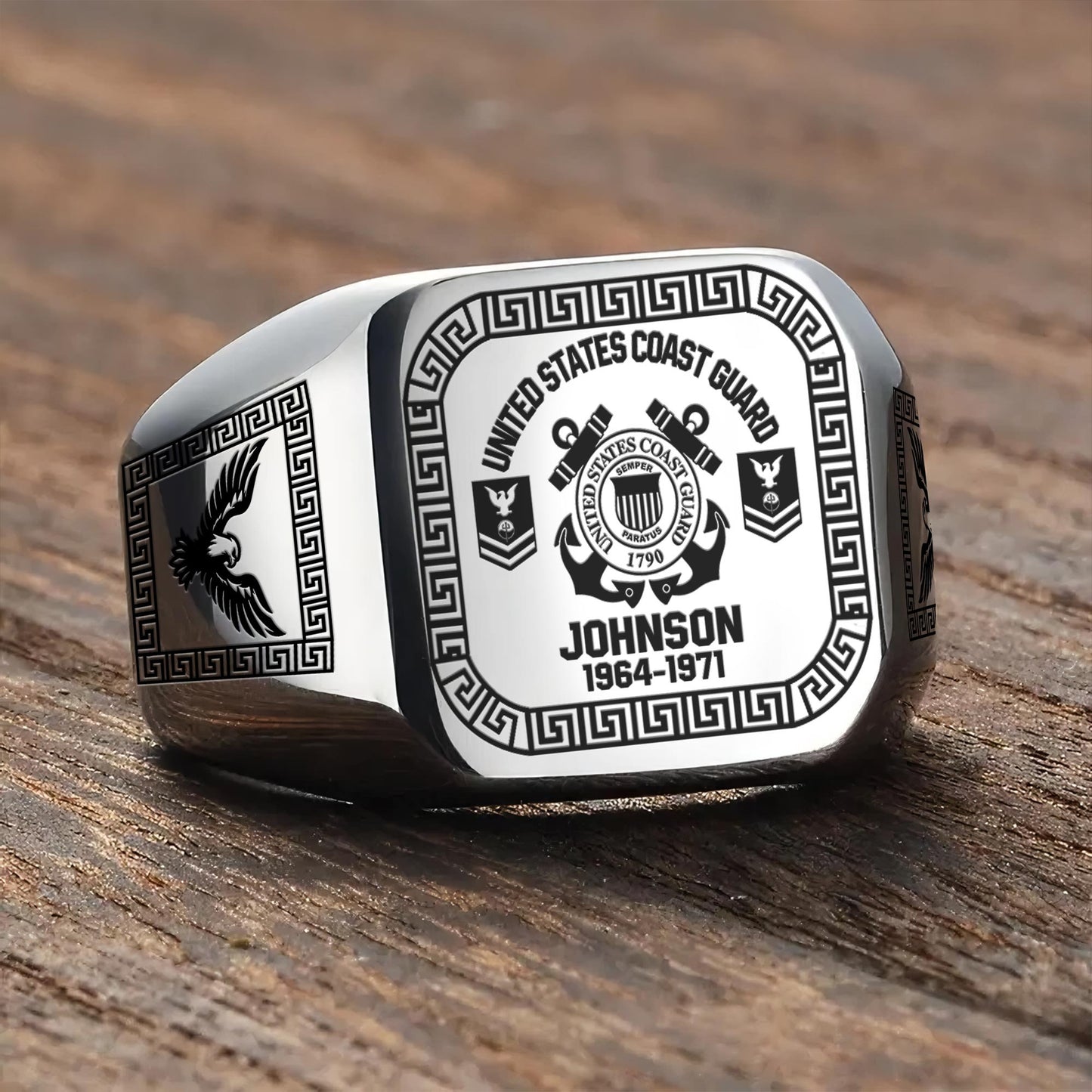 US Coast Guard – Engraved Men's Ring –  Heritage Greek Crest