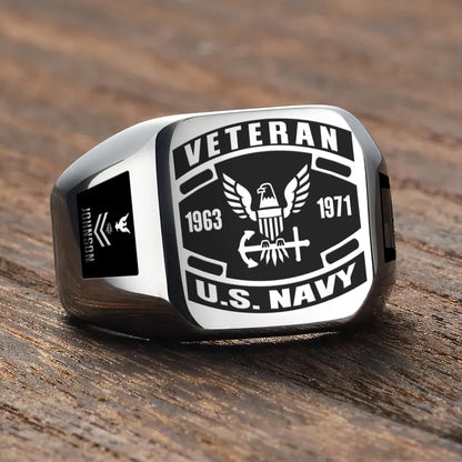 US Navy – Engraved Men's Ring – Veteran Black Shield