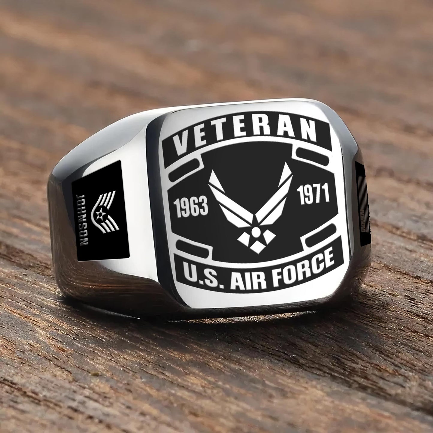 US Air Force – Engraved Men's Ring – Veteran Black Shield