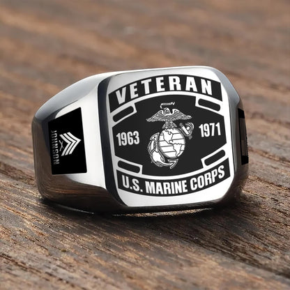US Marine Corps – Engraved Men's Ring –  Veteran Black Shield