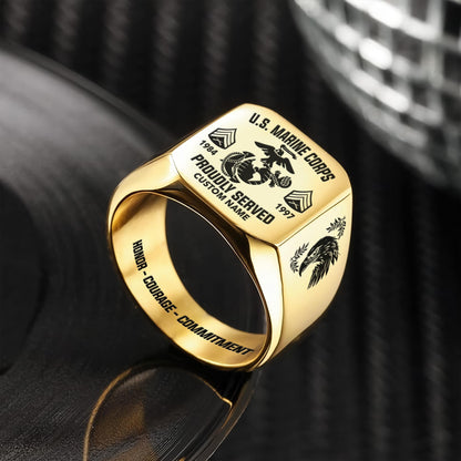 US Marine Corps – Engraved Men's Ring – Service Honor Crest