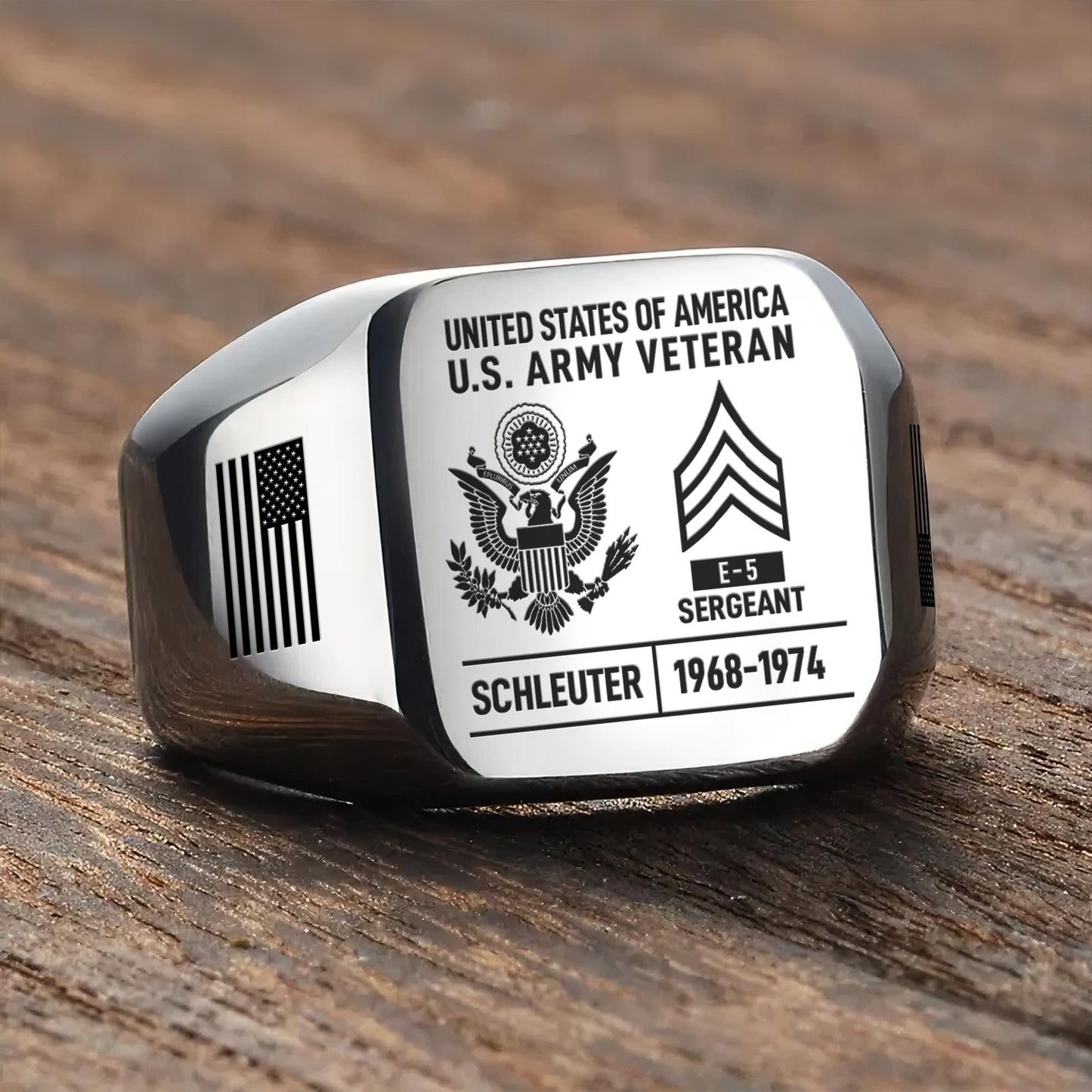US Army – Engraved Men's Ring – Custom Rank Memorial Design