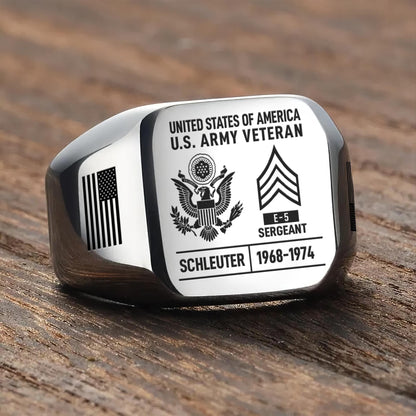 US Army – Engraved Men's Ring – Custom Rank Memorial Design