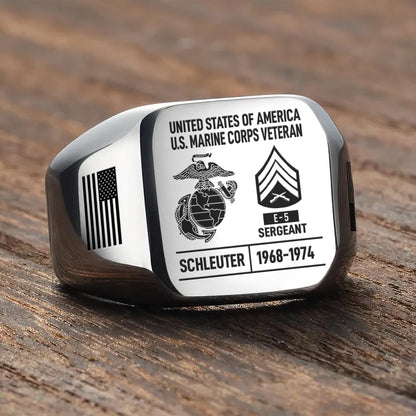 US Marine Corps – Engraved Men's Ring –  Custom Rank Memorial Design