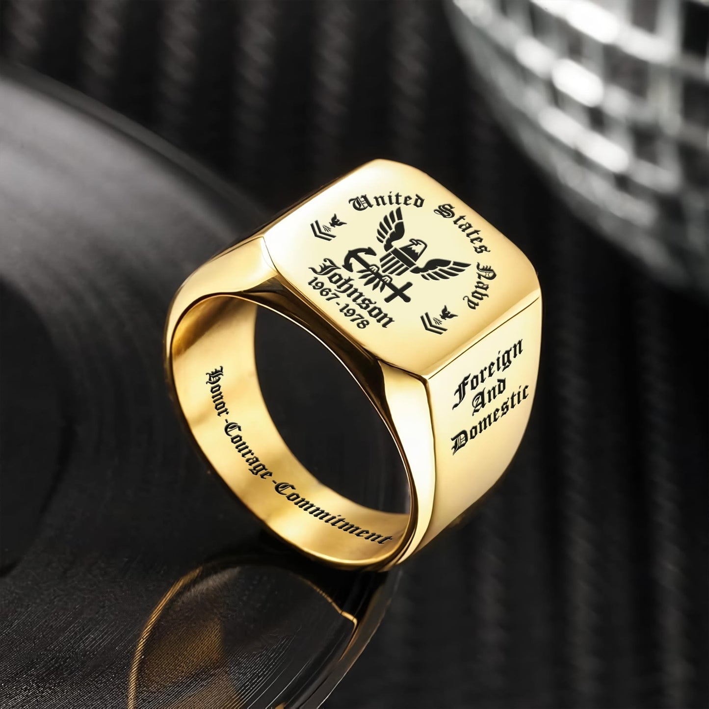 US Navy – Engraved Men's Ring – Custom Military Crest