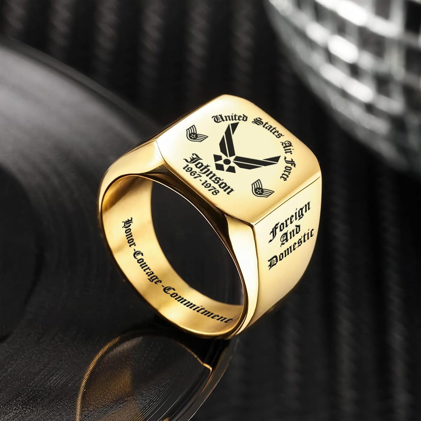 US Air Force – Engraved Men's Ring – Custom Military Crest