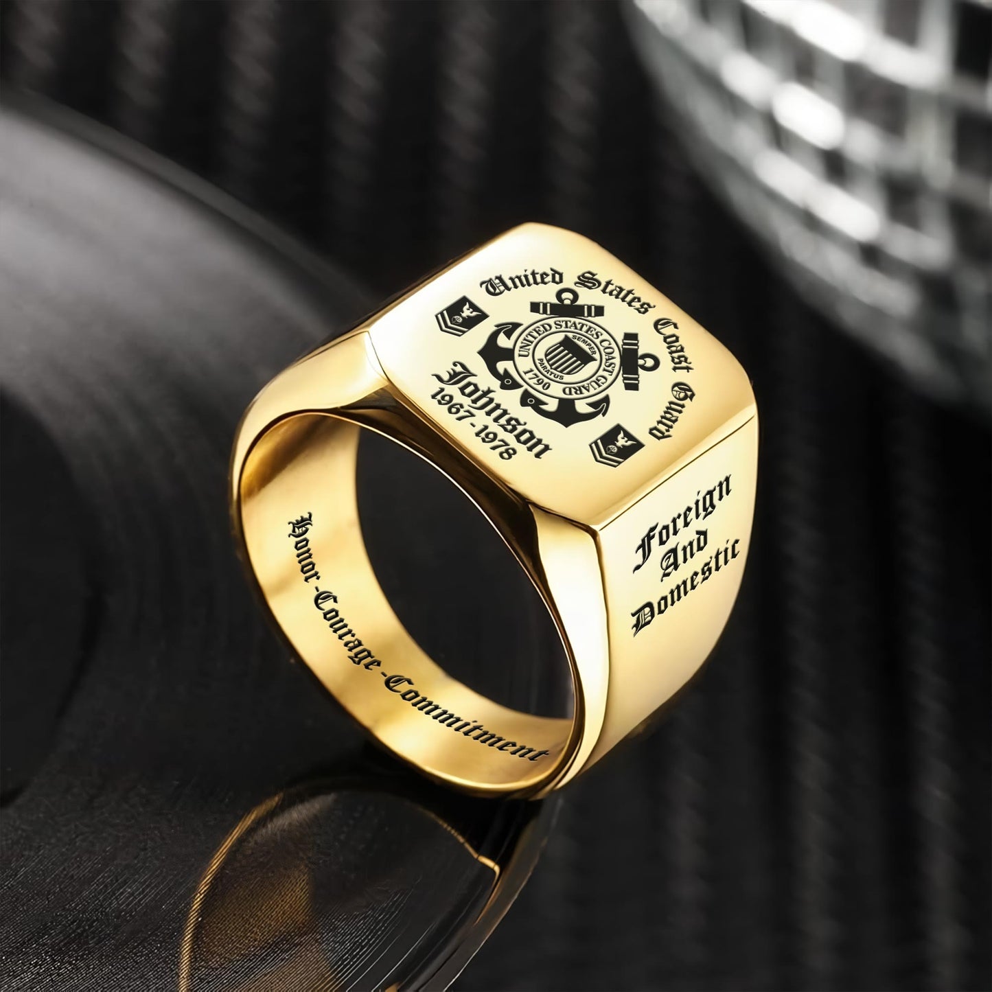 US Coast Guard – Engraved Men's Ring – Custom Military Crest
