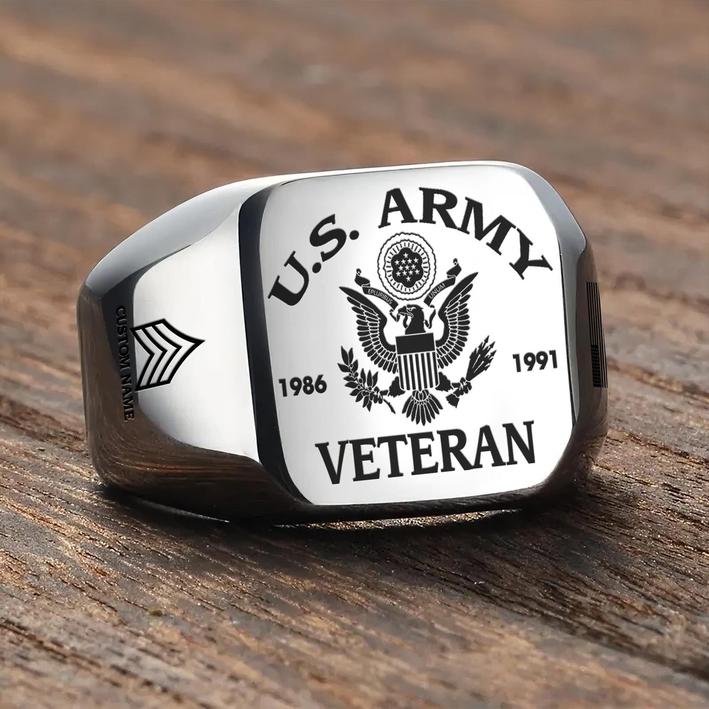 US Army – Engraved Men's Ring – Military Pride Badge