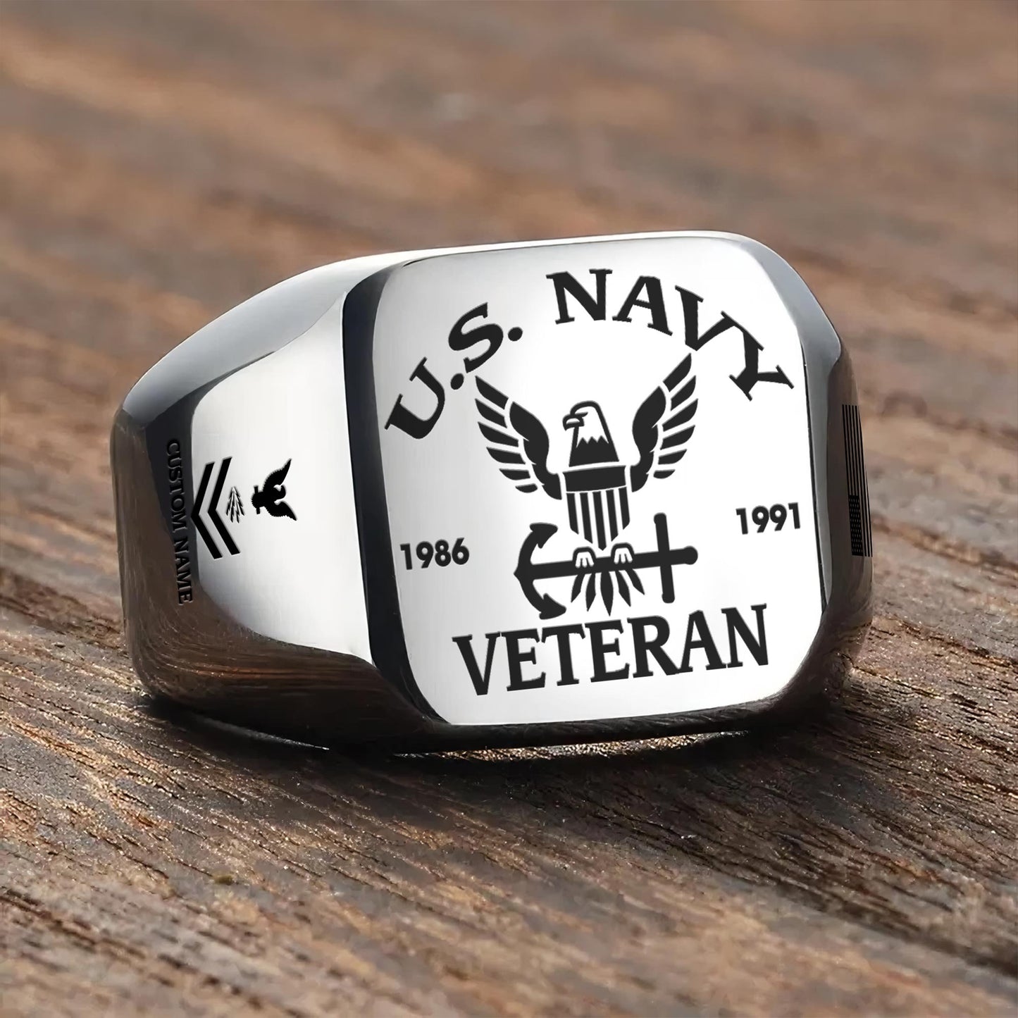 US Navy – Engraved Men's Ring – Military Pride Badge
