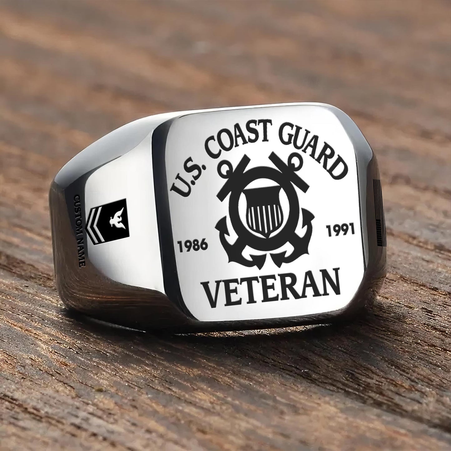 US Coast Guard – Engraved Men's Ring – Military Pride Badge