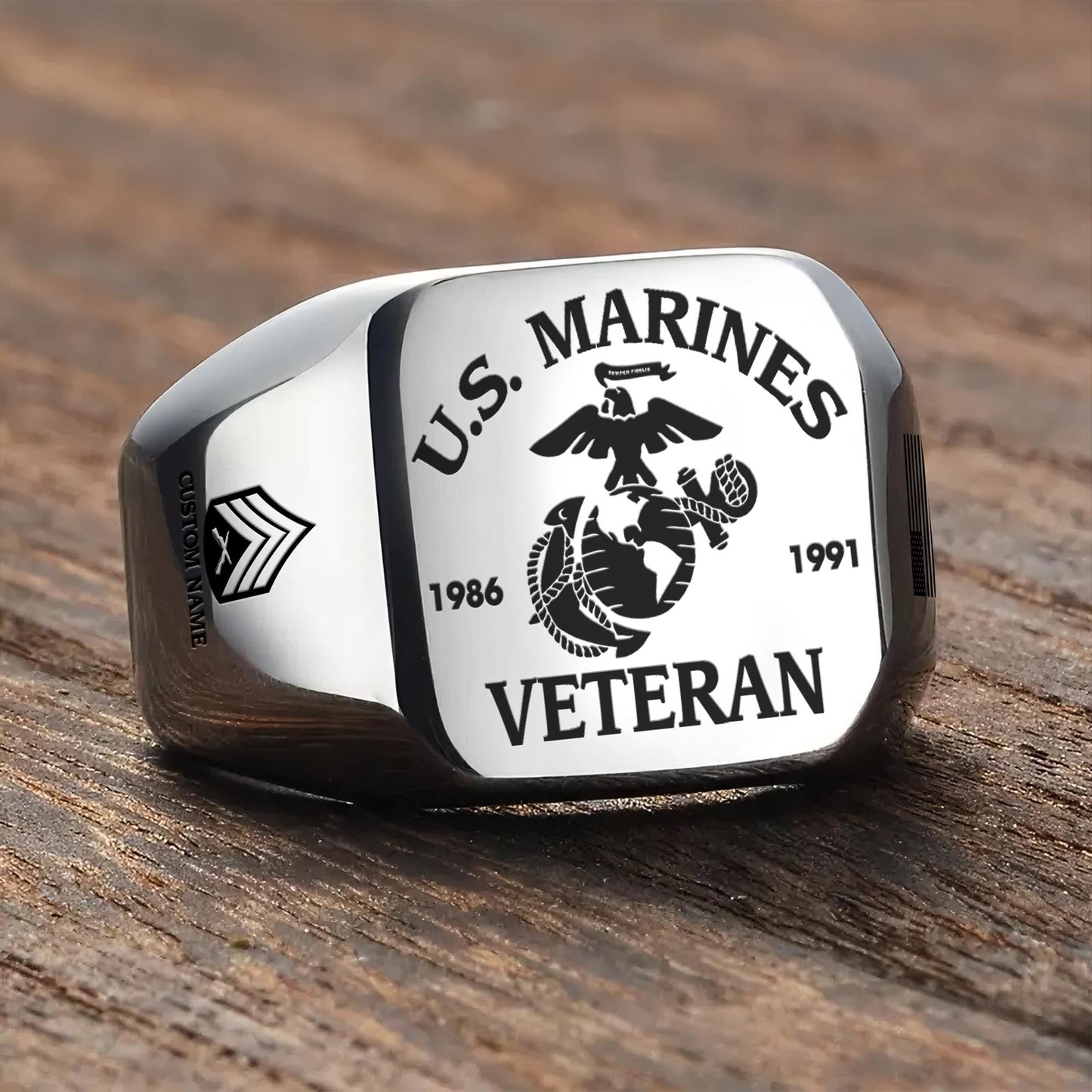 US Marine Corps – Engraved Men's Ring – Military Pride Badge