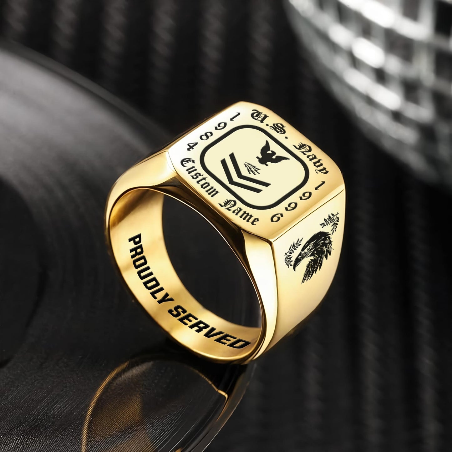 US Navy – Engraved Men's Ring – Military Rank Badge