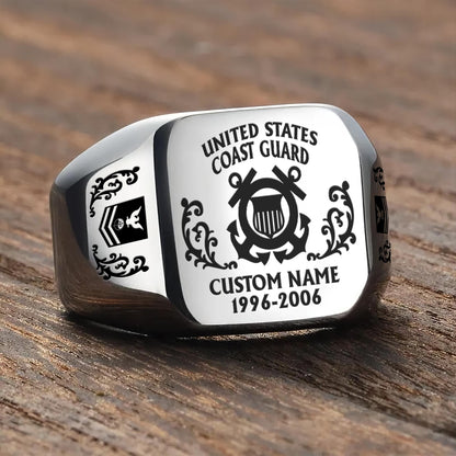 US Coast Guard – Engraved Men's Ring –  Service Legacy Emblem