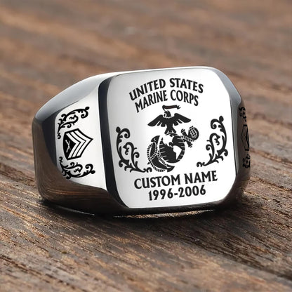 US Marine Corps – Engraved Men's Ring –  Service Legacy Emblem