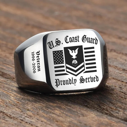 US Coast Guard – Engraved Men's Ring –  Proud Service Crest