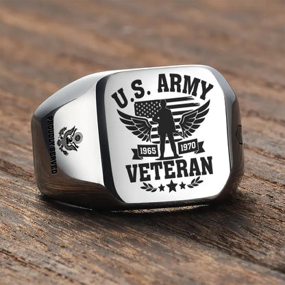 US Army – Engraved Men's Ring – Valor Veteran Crest