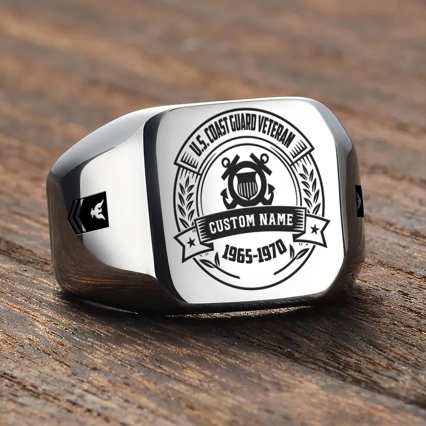 US Coast Guard – Engraved Men's Ring –  Patriot Eagle Crest