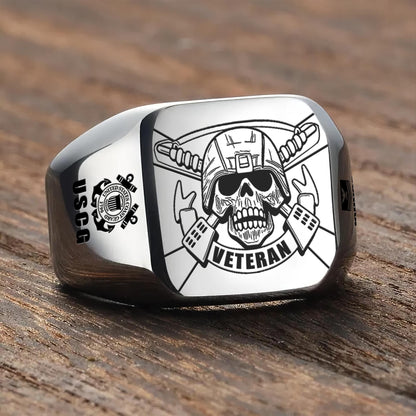 US Coast Guard – Engraved Men's Ring – Veteran Skull Signet