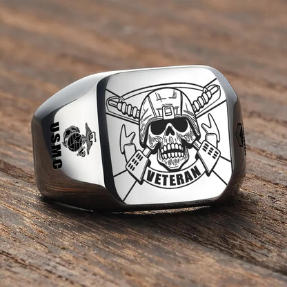 US Marine Corps – Engraved Men's Ring – Veteran Skull Signet