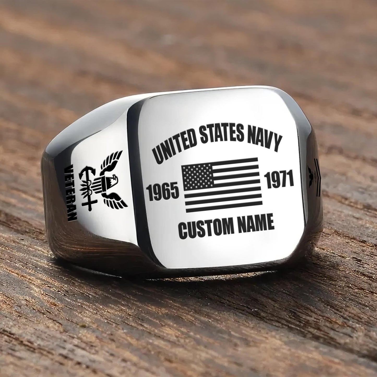 US Navy – Engraved Men's Ring – American Flag Signet