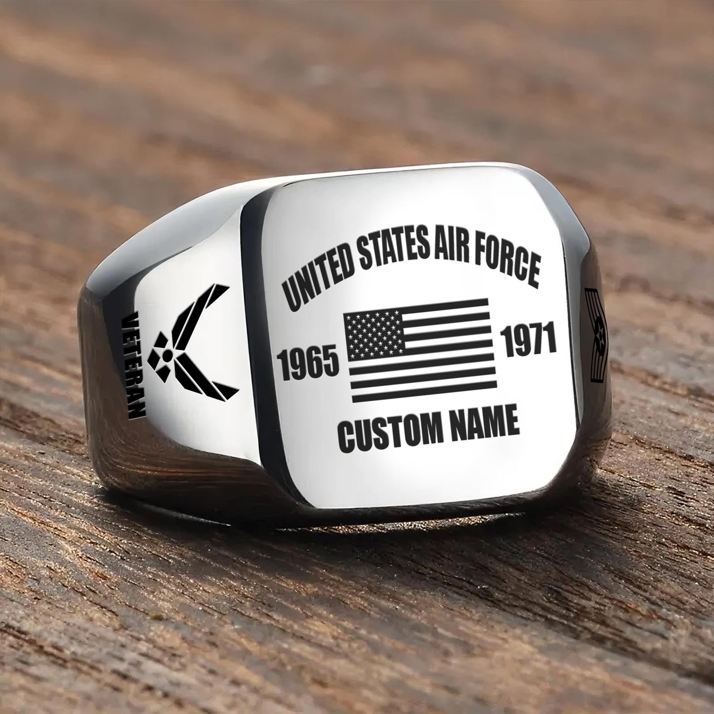 US Air Force – Engraved Men's Ring – American Flag Signet