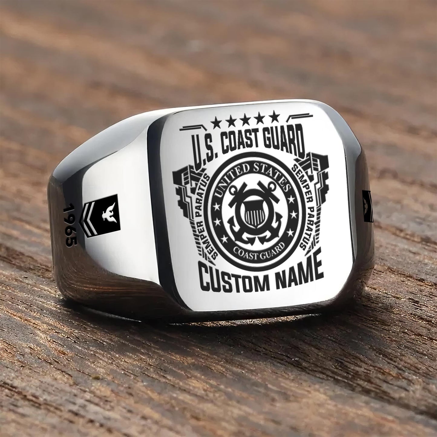 US Coast Guard – Engraved Men's Ring –  Veteran Heritage Seal