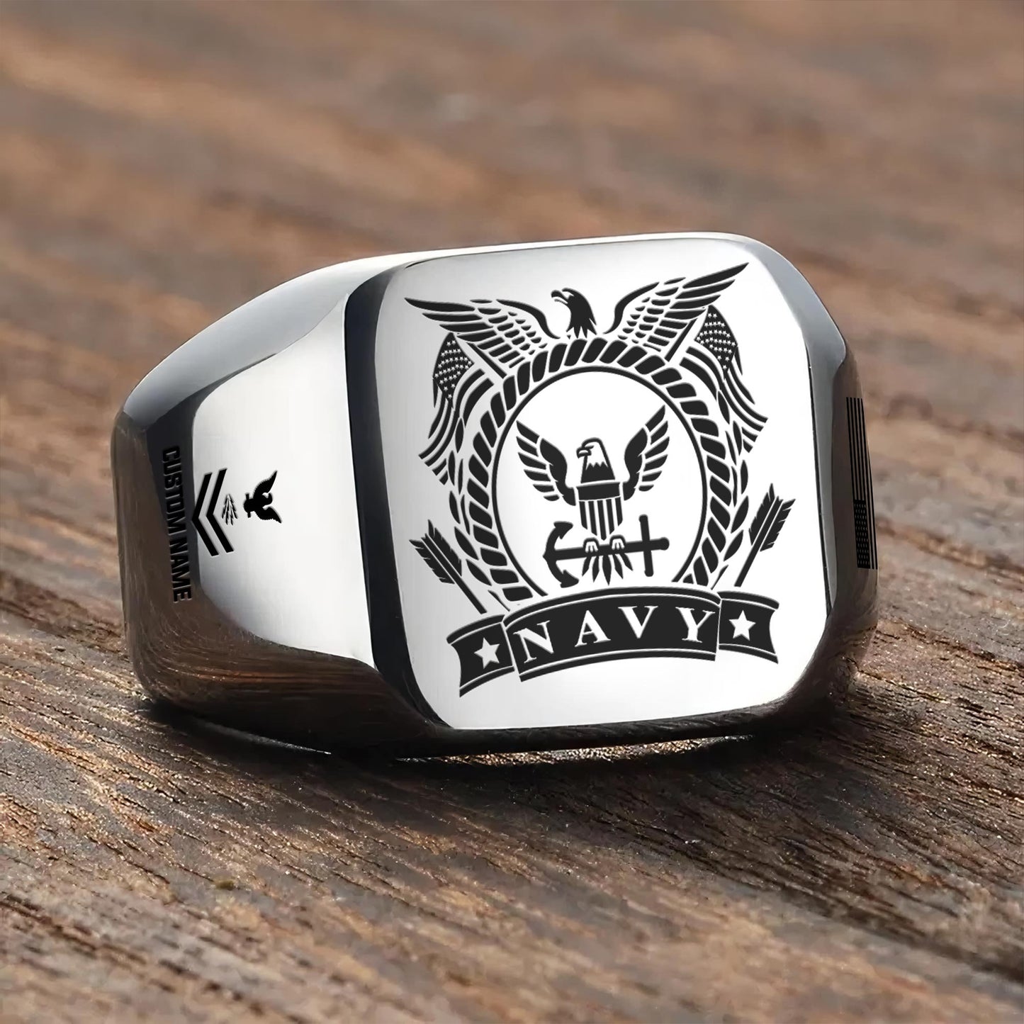 US Navy – Engraved Men's Ring – Classic Military Signet